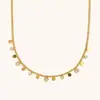 Collar de Cadena Lateral con Disco de Circonita Transfronterizo Europeo y Americano Acero Inoxidable Chapado en Oro de 18K Moda Simple Nicho Lujo Accesible