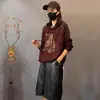 Outono 2025 Novo Casual Tamanho Grande Moda Cobrindo Carta Estampada Pulôver com Capuz Moletom com Capuz para Mulheres