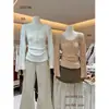 AS OFFICIAL Otoño Encaje Francés Crochet Adelgazante Ceñidor de Cintura Cuello Redondo Manga Larga Tejido para Mujer 29103