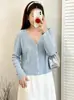 Chaqueta casual fina versátil talla extra 2026 otoño cárdigan de punto holgado para mujer top corto
