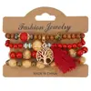 Conjunto de Cuentas de Madera Cadena Combinación Pulsera Aleación Rosa Hecho a Mano Moderno Pulsera de Moda HY-2774