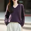 Básico de corte ajustado, favorecedor escote en V, forro polar, cálido, cuello suave, top capa base, suéter tejido para mujer, amarillo pluma