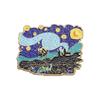 Broche con diseño de montaña y castillo estilo caricatura japonesa, pintura al óleo, insignia metálica de La noche estrellada de Van Gogh, accesorios para estudiantes, hombres y mujeres.