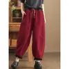 Nuevos pantalones de pana tipo linterna para otoño e invierno para mujer, forrados de polar, engrosados, holgados, casuales, cintura elástica, cálidos, pantalones harén vintage, modernos