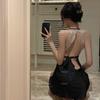 Lencería Sexy, No Necesitas Quitarte, Falda Femenina de Encaje Profundo en V sin Espalda, Ropa para el Hogar, Set de Camisón con Tirantes para Hermana F178