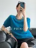 Fábrica de Ropa Jinya/Camisa de Punto Manga Corta de Lana Cachemir de Alta Resistencia de Lujo para Primavera y Otoño, Cuello Redondo, Bordada, Corte Holgado, Efecto Adelgazante