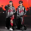 Ropa de Calle de Hip Hop de Moda para Niños Conjunto de Disfraz de Baile Rayado Negro para Niños Hip Hop Chicas Atuendo de Presentación Genial y Atractivo Masculino