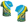 Padrão de Emblema da Bandeira de Ruanda da África Impressão 3D Pulôver Casual Masculino Gola Redonda Manga Curta Camiseta Vendas Diretas da Fábrica