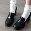 Zapatos Mary Jane Retro de Tacón Alto para Mujer, Mocasines de Tacón Grueso con Corte Profundo, Zapatos de Cuero Estilo Británico con Suela Gruesa y Punta Cuadrada