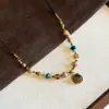 Collar Colgante Gota de Agua Piedra Ojo de Tigre Maillard Estilo Hong Kong Moda Versátil Cadena para Suéter Joyería de Nicho Venta al por Mayor