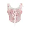 Corset com barbatanas e amarração frontal em jacquard francês transfronteiriço com alças de ombro, top modelador, espartilho modelador de cintura