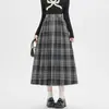 Saia midi plissada versátil de lã retrô estilo coreano e japonês para mulheres, saia plissada estilo guarda-chuva A-line casual elegante para outono e inverno