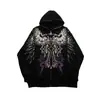 Sudadera con capucha y cremallera de manga larga, estampado punk oscuro, estilo Y2K, corte holgado, chaqueta con capucha retro, sudadera con capucha de moda, streetwear