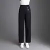 Calça feminina slim de perna reta com cintura alta elástica, novo estilo outono 2026, elegante, modeladora, com caimento, versátil, calça casual estilosa