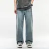 Roupas Masculinas Fengshe / Novidade de Primavera Retro Americano Solto High Street Calças de Perna Larga Jeans Masculino Calças de Corte Reto