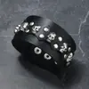 Pulsera Ancha de Cuero PU Estilo Punk Europeo y Americano Más Vendida Transfronteriza con Remaches de Calavera Únicos y Audaces, Accesorio de Halloween