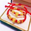 Pulseira de Ouro Puro Jiu Feng Xiang 999 Prata Banhada a Ouro Ano do Zodíaco Dragão Trançado Corda Vermelha Moeda Pulseira de Dragão Sete