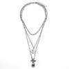 Collar de tres capas estilo hip hop frío INS de celebridad de Internet europeo y americano, cabeza de belleza, moneda, bola de metal, cadena para suéter de toma callejera