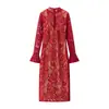 Vestido Elegante Cheongsam de Color Sólido con Cuello de Botón y Encaje Calado Bodycon - Nuevo Primavera/Verano 2025