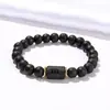 Pulsera Elástica de Explosiones Transfronterizas Europeas y Americanas Pulsera de Pareja con Cuentas de Ágata Negra Mate de las Doce Constelaciones Europeas y Americanas