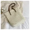 Bolsa de palha para férias na praia 2026 novo estilo, bolsa de ombro estilosa e atraente para o dia a dia, bolsa tote tecida para mulheres