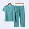 Traje de Manga Corta para Mujeres de Mediana Edad y Mayores, Camiseta Casual, Cuello Redondo, Ropa de Verano para Mamá, Ropa Transpirable para Casa, Pijama Exterior