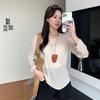 Blusa Fina Semitransparente Original de Lyocell Tencel para Mujer de Verano Cuello Semiabierto Camiseta de Manga Larga Protector Solar Base Top Interior
