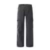 Yifeng American High Street Cleanfi Corte 3D Bolso Grande Calça de Trabalho Preta Jeans de Perna Reta Tendência Unissex