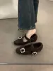 Zapatos Mary Jane Planos Retro para Mujer Otoño e Invierno 2025 Versátiles con Forro de Felpa Zapatos Peludos Zapatos de Algodón