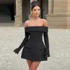 Ropa para Mujer Estilo Europeo y Americano 2026 Otoño Nueva Moda Elegante Sexy Hombros Descubiertos Cintura Ajustada Vestido Adelgazante
