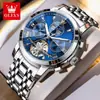 Envío Directo del Fabricante del Reloj para Hombre Marca Oulishi con Correa de Acero, Reloj Mecánico Multifuncional Totalmente Automático, Resistente al Agua y Luminoso