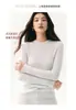 Suéter de cashmere canelado sem costura, justo, para mulheres, gola redonda, camada base ajustada, estilo simples outono/inverno, suéter de malha