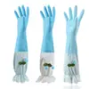 Luvas de Lavar Louça de Limpeza Doméstica de Comprimento Estendido, Luvas de Borracha Plástica Espessas e Duráveis para Cozinha e Lavanderia, Luvas de Borracha com Forro de Lã para Prevenir Manchas de Óleo