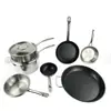 Juego de utensilios de cocina antiadherentes con fondo compuesto de acero inoxidable, que incluye sartenes, cacerolas y ollas para sopa, apto para estufas de inducción y uso general en la cocina