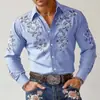 Nueva camisa de manga larga estampada de estilo étnico para hombre con diseño de botones normal, top de manga larga de ajuste estacional