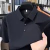 Camiseta masculina de manga curta com gola alta, novo estilo de verão, sem costura, seda gelada, fresca e fina, com gola virada, atacado