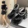 Zapatos Mary Jane para Mujer 2023 Verano Nueva Moda Tacón Alto Lazo Suela Gruesa Tacón Grueso Zapatos de Perlas para Combinar con Faldas