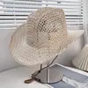 Sombrero de Mezclilla Tejido Hueco Nuevo Estilo Transfronterizo para Hombres y Mujeres, Sombrilla de Ala Ancha para Vacaciones en la Playa al Aire Libre, Protección Solar, Sombrero de Paja Transpirable