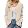 Amazon Europa América Comercio Electrónico Transfronterizo 2026 Otoño Invierno Nuevo Color Sólido Cuello en V Holgado Manga Larga Botones Cardigan Chaqueta Mujer