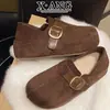 Sapatos estilo Birkenstock de Couro Bovino com Cobertura Total para Mulheres, com Adição de Lã e Forro Espessado para Aquecimento, Aumento de Altura Oculto, Sapatos de Encaixar Loafers e Mocassins