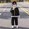 Conjunto de Ropa Deportiva para Niños Primavera y Otoño Estilo Coreano Sudadera con Cremallera para Niños Conjunto Fresco de Dos Piezas Ropa Elegante para Niños Pequeños y Niños Pequeños Comercio Exterior