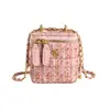 Bolsa Pequena de Corrente Rombos para Celebridade da Internet para Mulheres Novo Estilo Outono e Inverno 2024 Bolsa Quadrada Pequena de Lã Moda para Ombro Transversal Bolsa para Celular