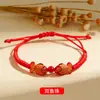 Pulsera de Hilo Rojo Hecha a Mano Doble Pez, Pulsera de Hilo de Cinco Colores para el Festival del Bote del Dragón, Pulsera Ajustable del Año del Zodiaco