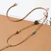 Delicado Nuevo Estilo Chino Cordón de Cuero Joyería Colgante Collar Jade Colgante Dorado Hebilla de Seguridad Tejido Cordón Colgante para Mujer