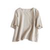 Blusa Feminina Pulôver Casual Artístico Simples Leve Respirável de Linho Gola Redonda Manga Curta Solta Estilo Japonês para o Dia a Dia