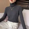 Nuevo suéter de punto fino para mujer de otoño e invierno con estampado de espiga, cuello alto superpuesto, top interior adelgazante, suéter interior de tacto de alta gama