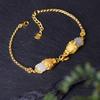 Pulsera de oro esmerilado con incrustaciones de jade hetian y pixiu, estilo chino, estilo marea nacional, HTYH009