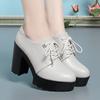 Zapatos de Mujer de una Sola Capa con Cordones Ajustados de Tiro Alto Suela Gruesa Boca Profunda Estilo Zapatos de Moda para Madres de Mediana Edad Zapatos de Tacón Bajo Pequeños