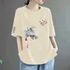 Camiseta de manga corta para mujer de comercio exterior transfronterizo, de longitud media, estilo chino nuevo, estampado de estilo nacional, talla grande, adelgazante, top para mamá, ins