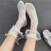 Calcetines de Media Pantorrilla para Mujer Primavera y Verano Delgados Calados de Encaje Calcetines de Princesa Malla Transpirable Lazo Lolita Encaje